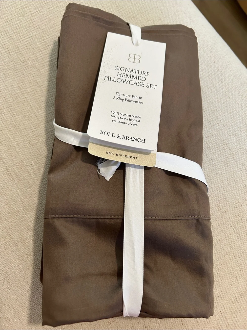 Boll & Branch Set of 2 Signature Hemmed Pillowcases,Walnut, King size, NWT Open